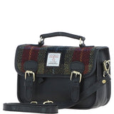 Ashwood Leather & Harris Tweed® Cloth Small Satchel Bag Black/Green/Red: TW-67-07-BR