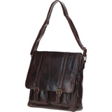 Leather Messenger Bag with Front Buckle Pockets Brown: TL-007