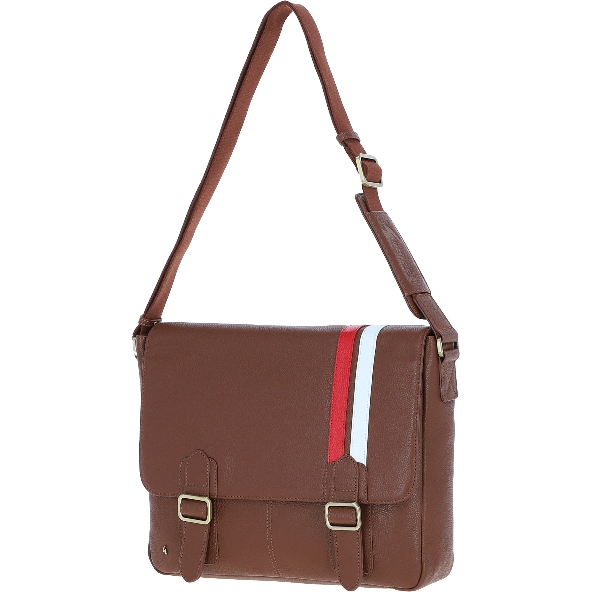 Gabicci Leather Messenger Bag with Striped Detail Tan: GB-64951