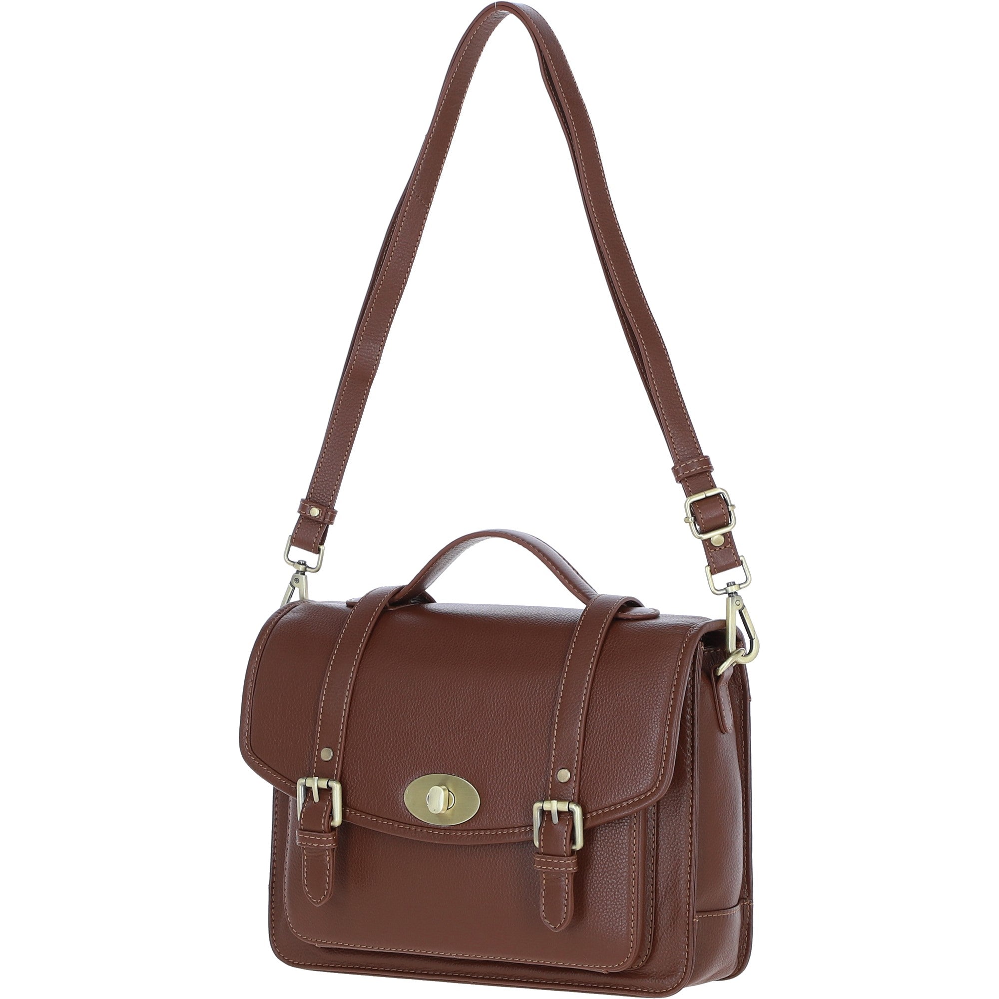 Elegance Satchel Leather Hangbag Tan: M-89
