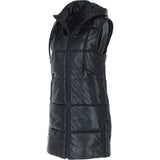 Ashwood Leather Long Gilet with Detachable Hood Black: Gillet Long