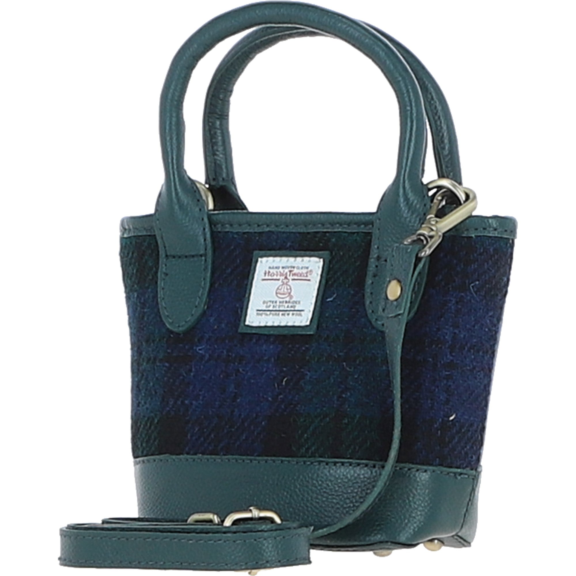 Ashwood Leather & Harris Tweed® Cloth Small Grab Bag Green/Watch: TW-63-18-GW