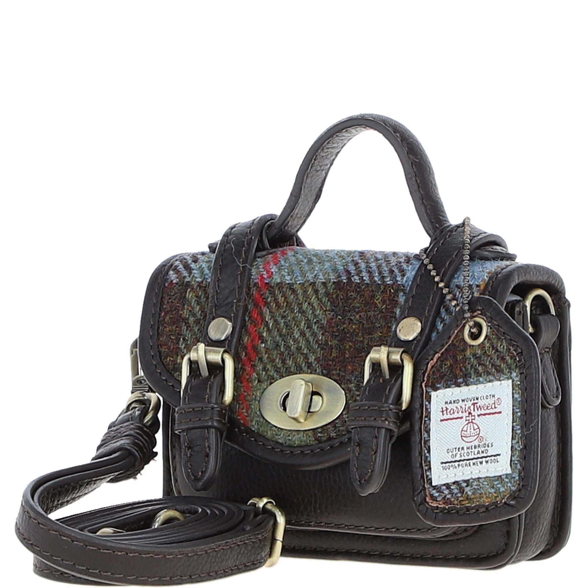 Ashwood Leather & Harris Tweed® Cloth Micro Satchel Bag with Twist Lock Brown/McLoad:TW-36-01-BM