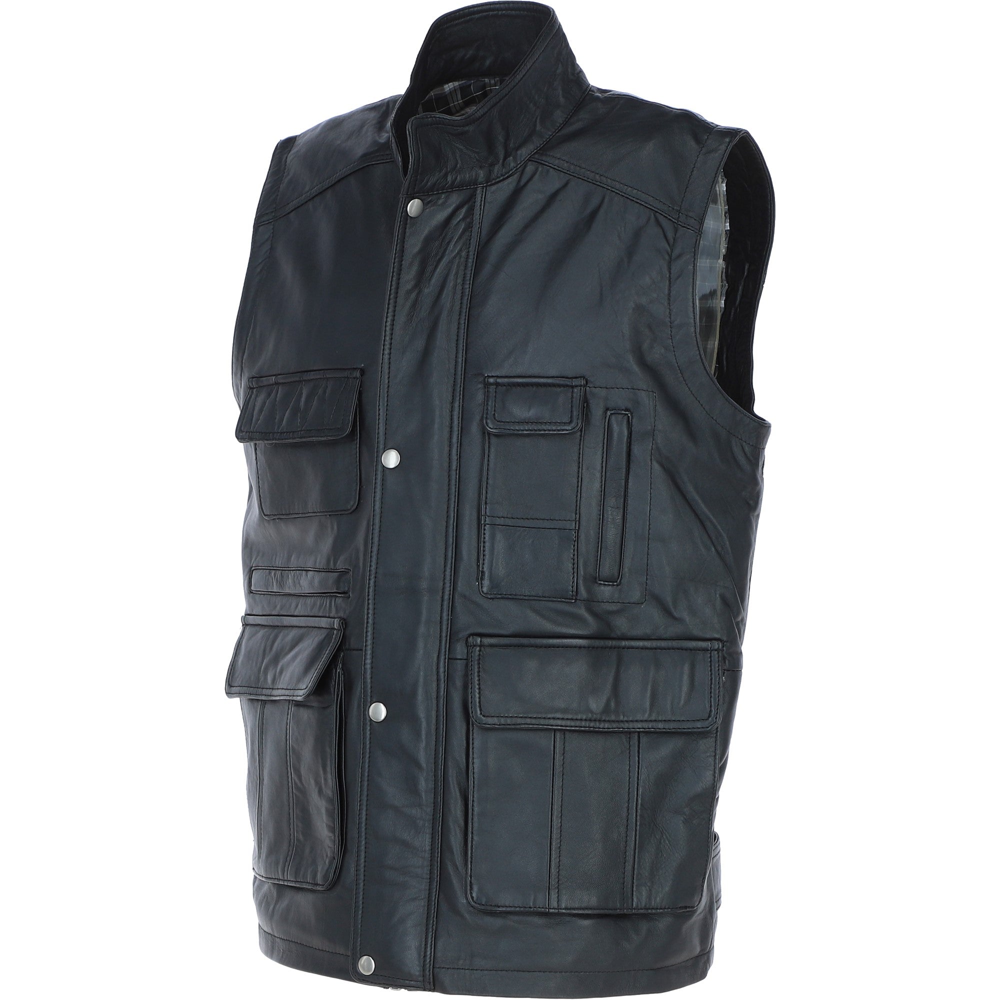 Premium Men's Black Leather Utility Vest with Multiple Pockets: friends