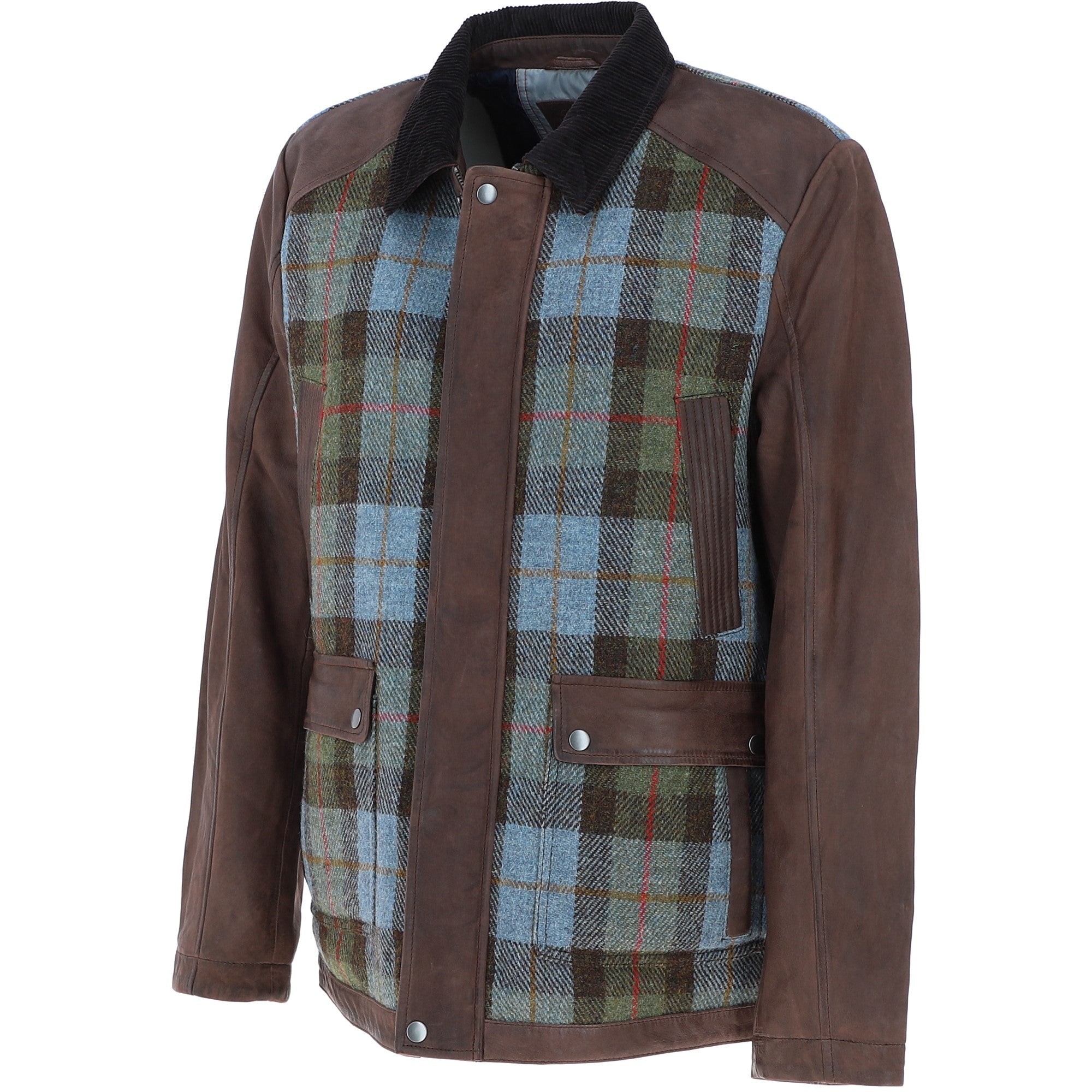 Ashwood Leather x Harris Tweed Men's Buff Lamb Leather Jacket with Corduroy Collar Brown/Mcload: TW-903-01-BM