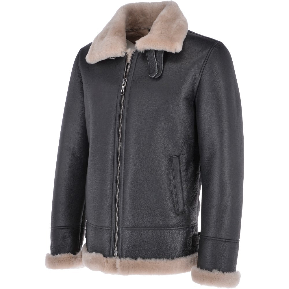 Mens Luxury Shearling Flying Jacket Black/cream: MP 34