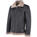 Mens Luxury Shearling Flying Jacket Black/cream: MP 34