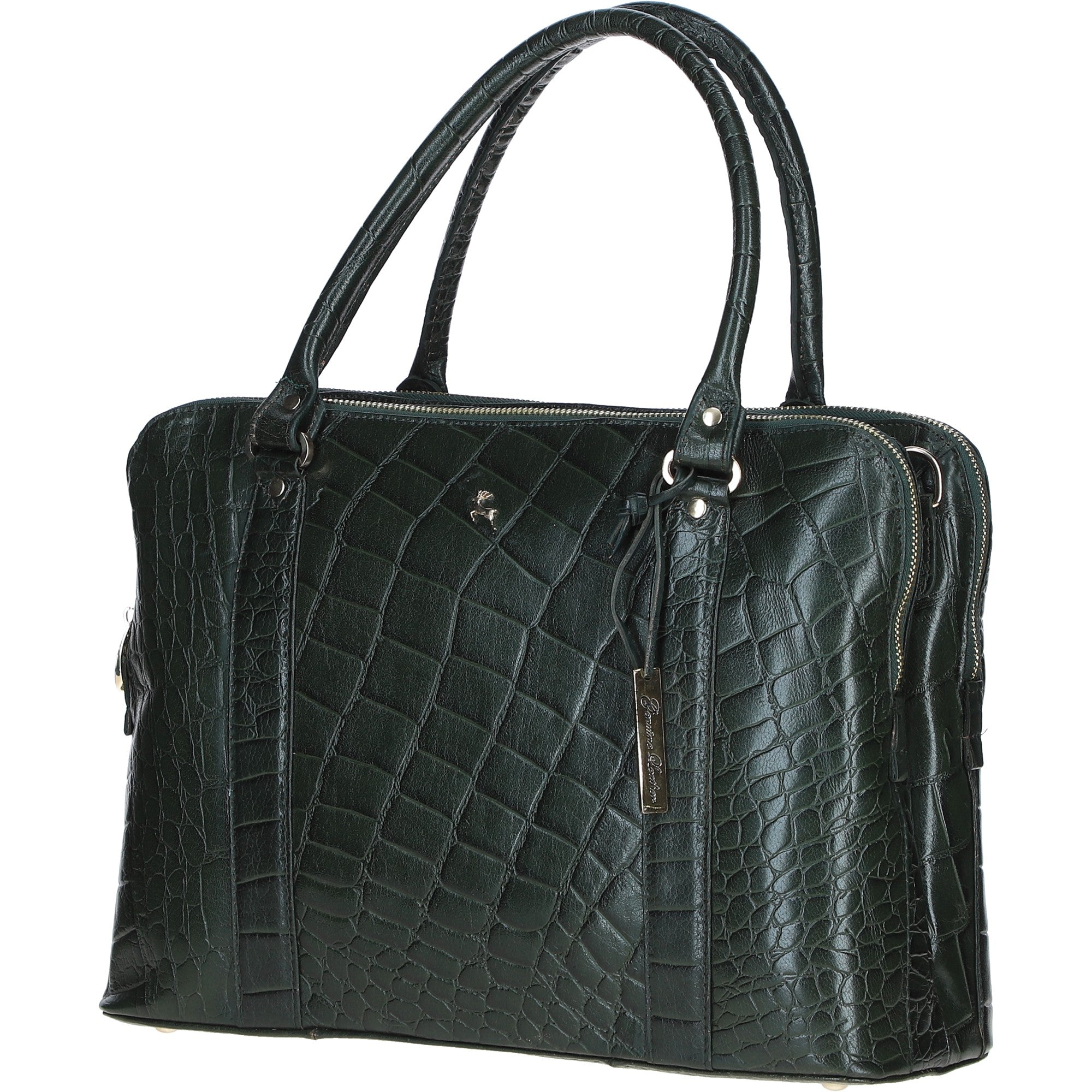 Large Leather Handbag Green/croc: Gina