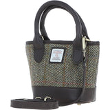 Ashwood Leather & Harris Tweed® Cloth Small Grab Bag Brown/Green: TW-63-09-BG