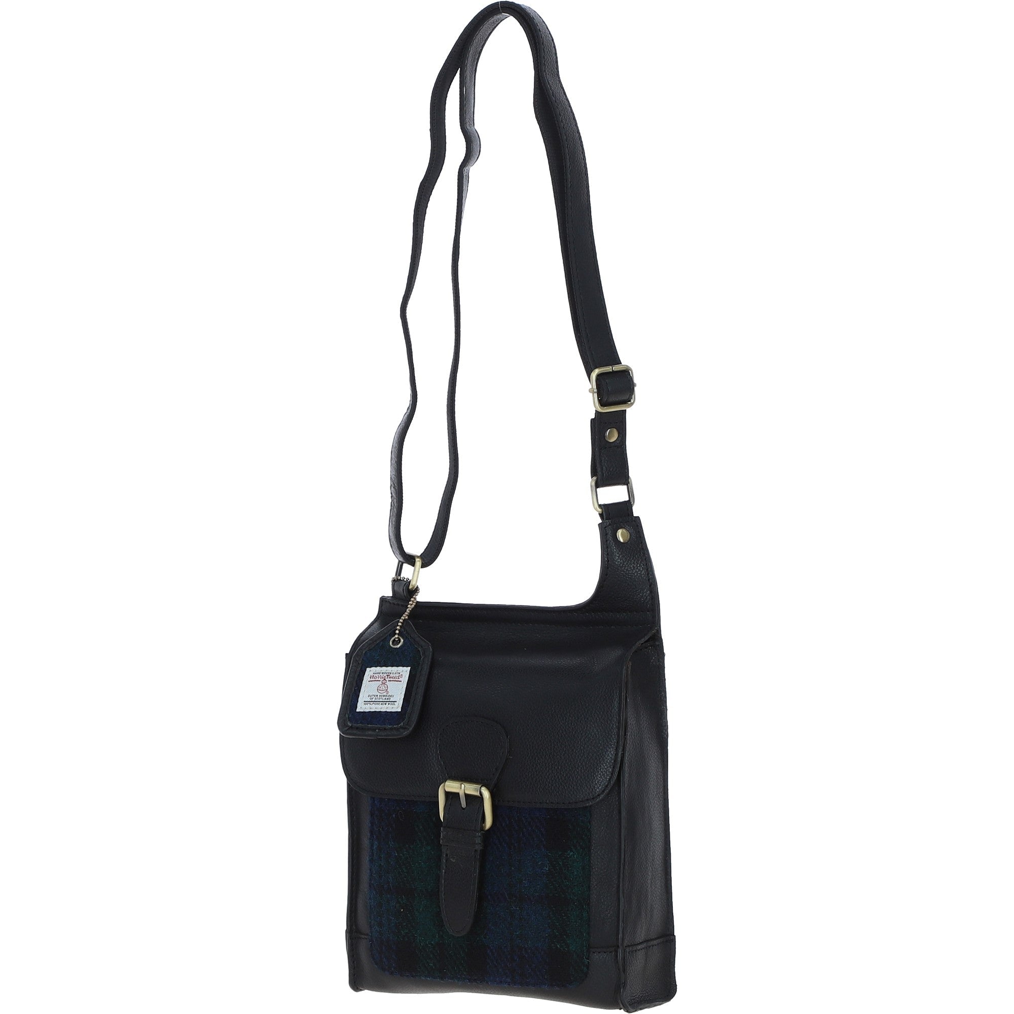 Ashwood Leather & Harris Tweed® Cloth Crossbody Bag Black/Watch: TW-24-03-BW