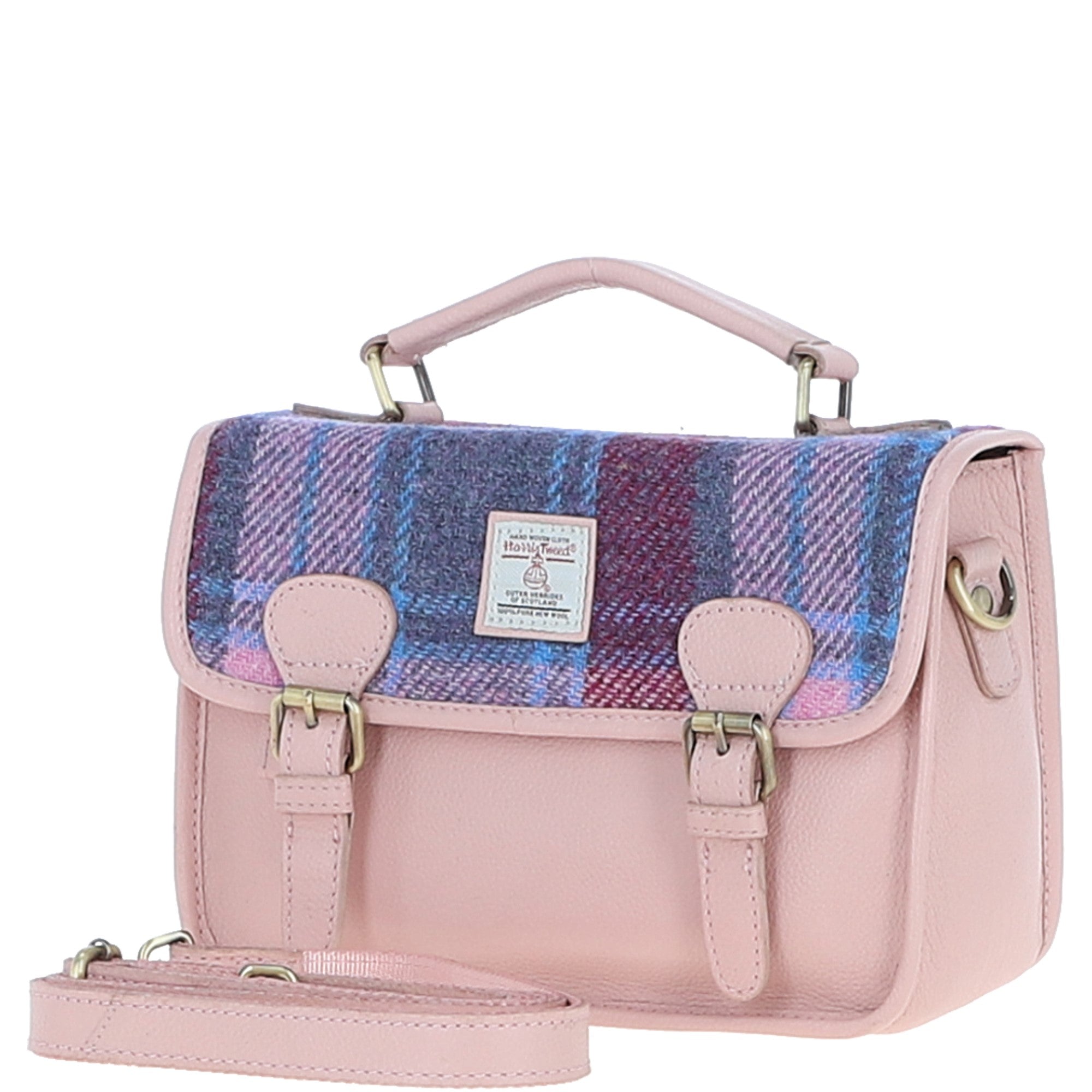 Ashwood Leather & Harris Tweed® Cloth Satchel Bag Baby-pink/Pink: TW-68-15-BP