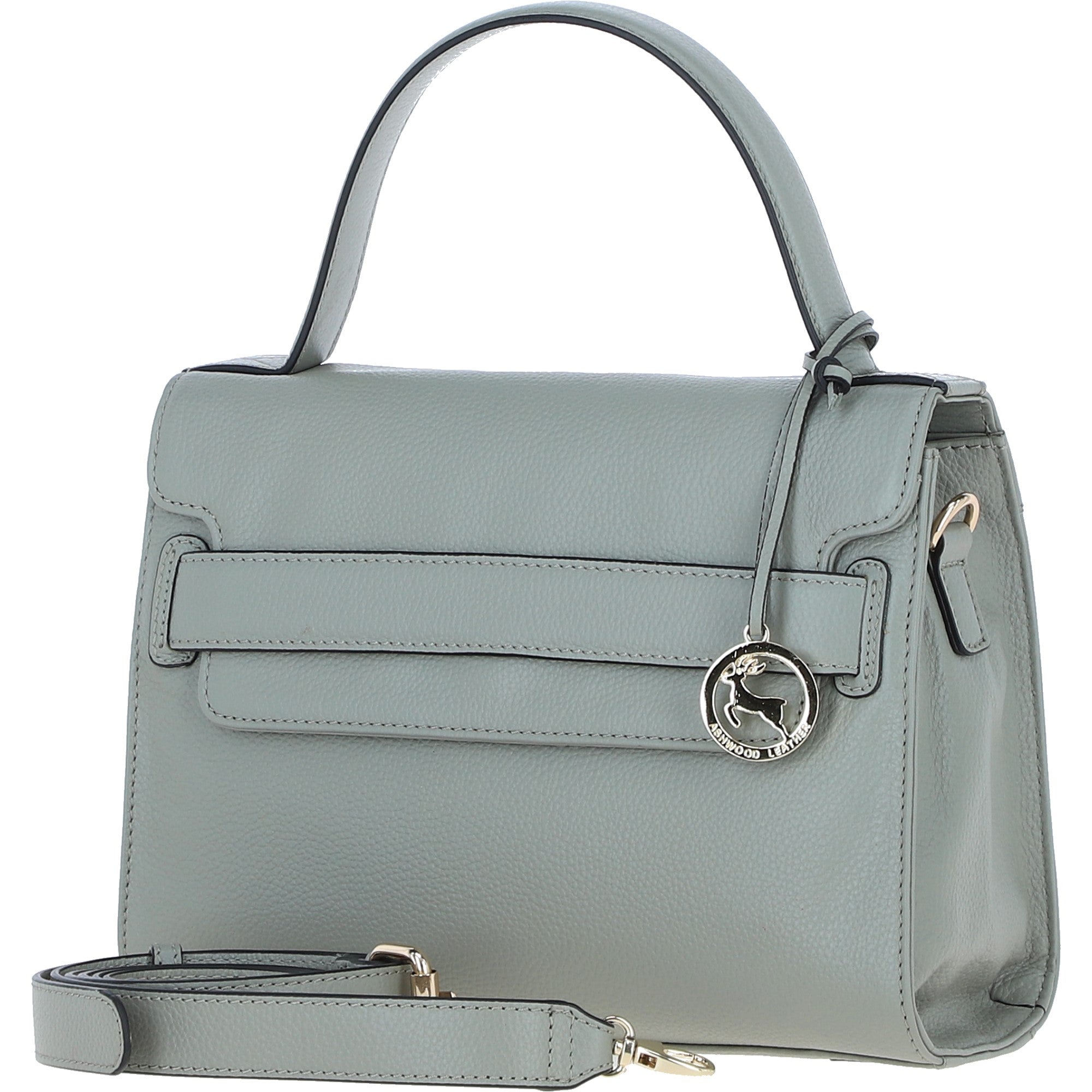 Elegant Ashwood Leather Handbag with Detachable Crossbody Strap Sage: 64731
