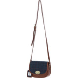 Ashwood Leather & Harris Tweed® Cloth Saddle Crossbody Bag with Twist Lock Tan/Navy: TW-30-011-TN