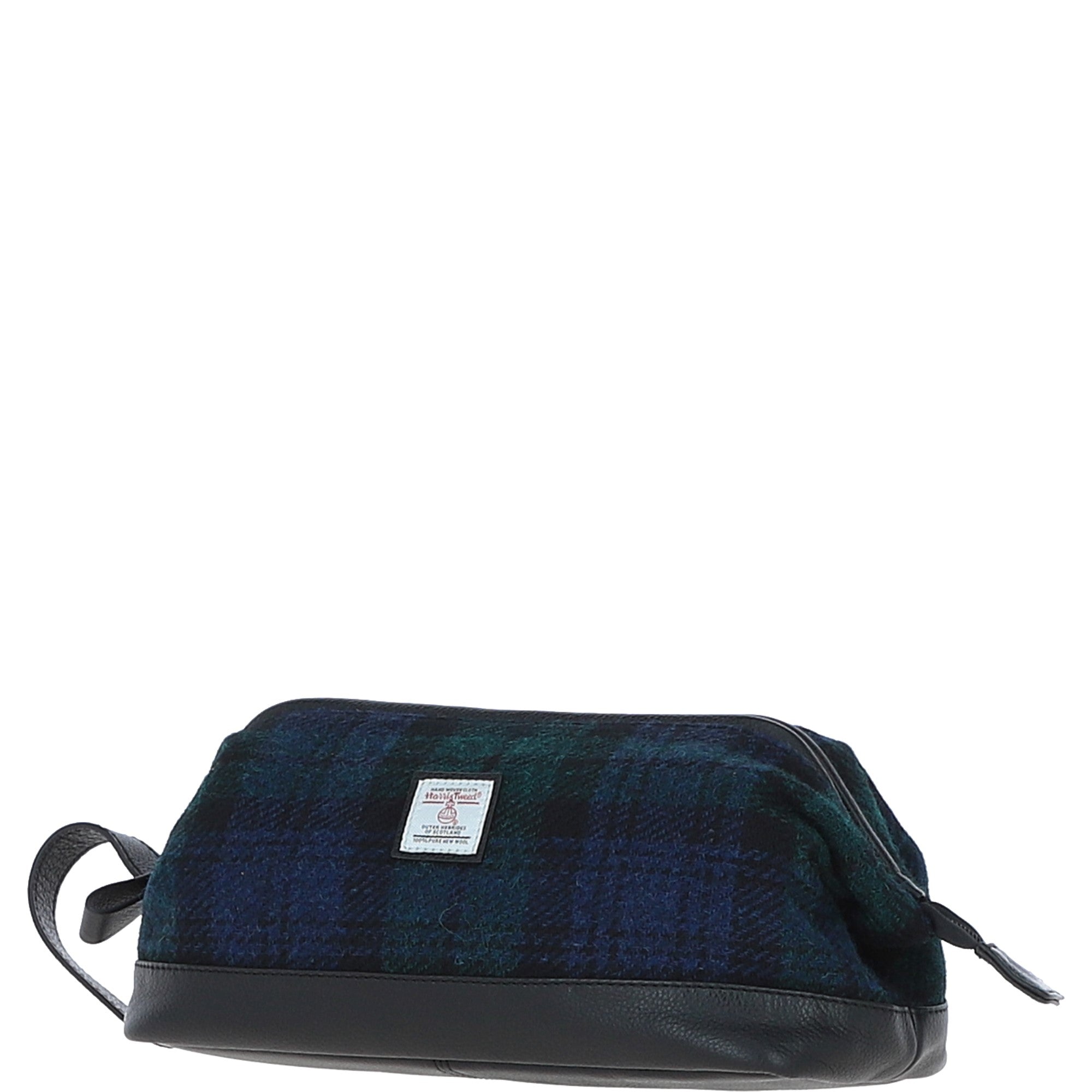 Ashwood Leather & Harris Tweed® Cloth Unisex Washbag Black/Watch: TW-40-03-BW