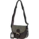 Ashwood Leather & Harris Tweed® Cloth Saddle Bag Brown/Green: TW-26-09-BG