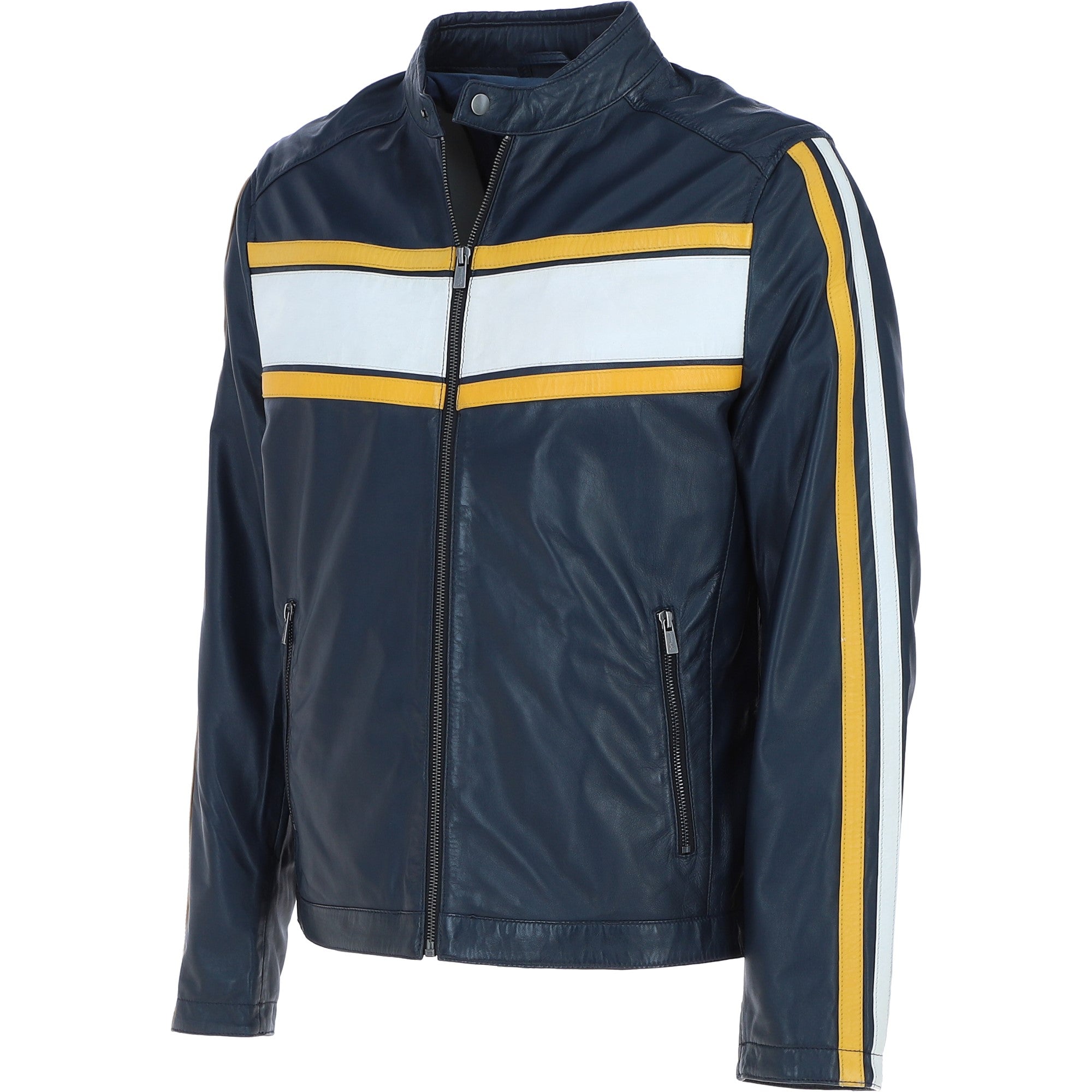 Ashwood Leather Men’s Racing Stripe Jacket Navy: Lambert sp