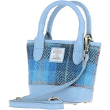 Ashwood Leather & Harris Tweed® Cloth X-Small Barrel Bag Blue/Lt-Blue: TW-63-19-BB