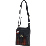 Ashwood Leather & Harris Tweed® Cloth Crossbody Bag Black/Green/Red: TW-24-07-BR