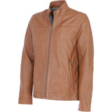 Ashwood Leather Mandarin Collar Zip-Up Men's Jacket Cognac: AMJ-10