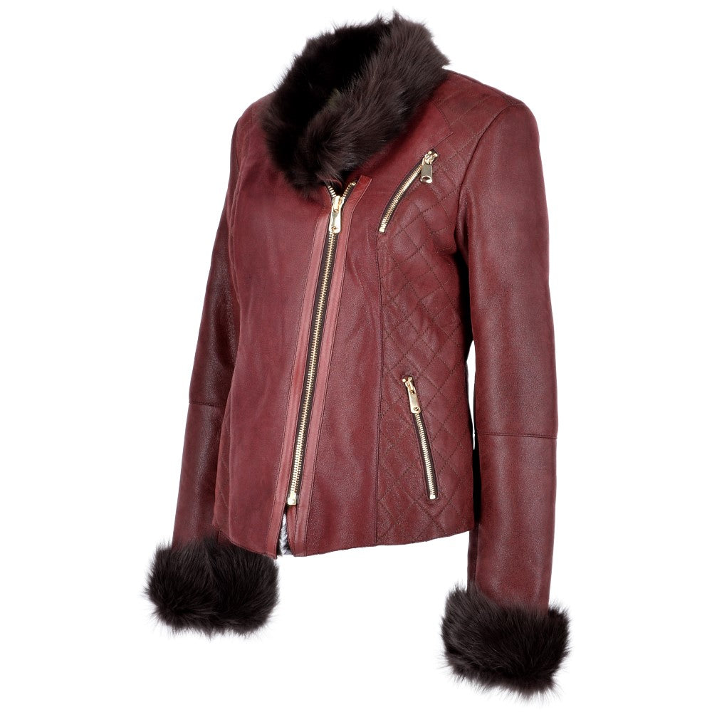 Short Toscana Biker Style Sheepskin Jacket Bordeaux: 8114