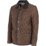 Mens Trapper Diamond Quilted Leather Jacket with Corduroy Brando Collar Brown 27: 162222