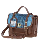 Ashwood Leather & Harris Tweed® Cloth Mini Satchel Bag with Twist Lock Tan/Blue: TW-32-05-TB