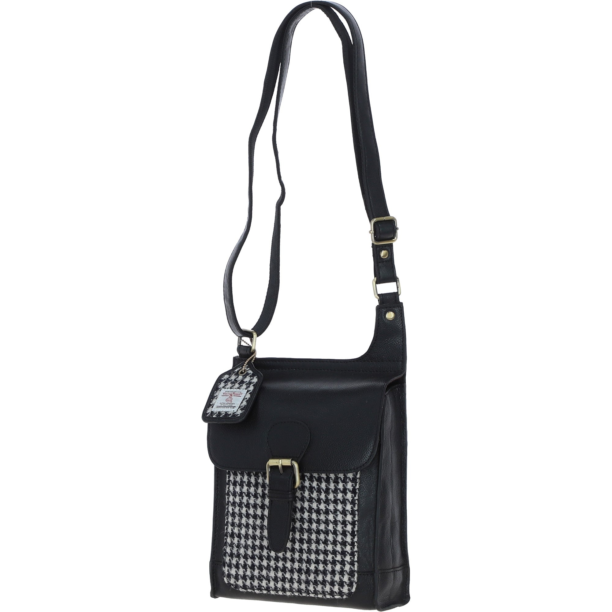 Ashwood Leather & Harris Tweed® Cloth Crossbody Bag Black/White: TW-24-012-BW