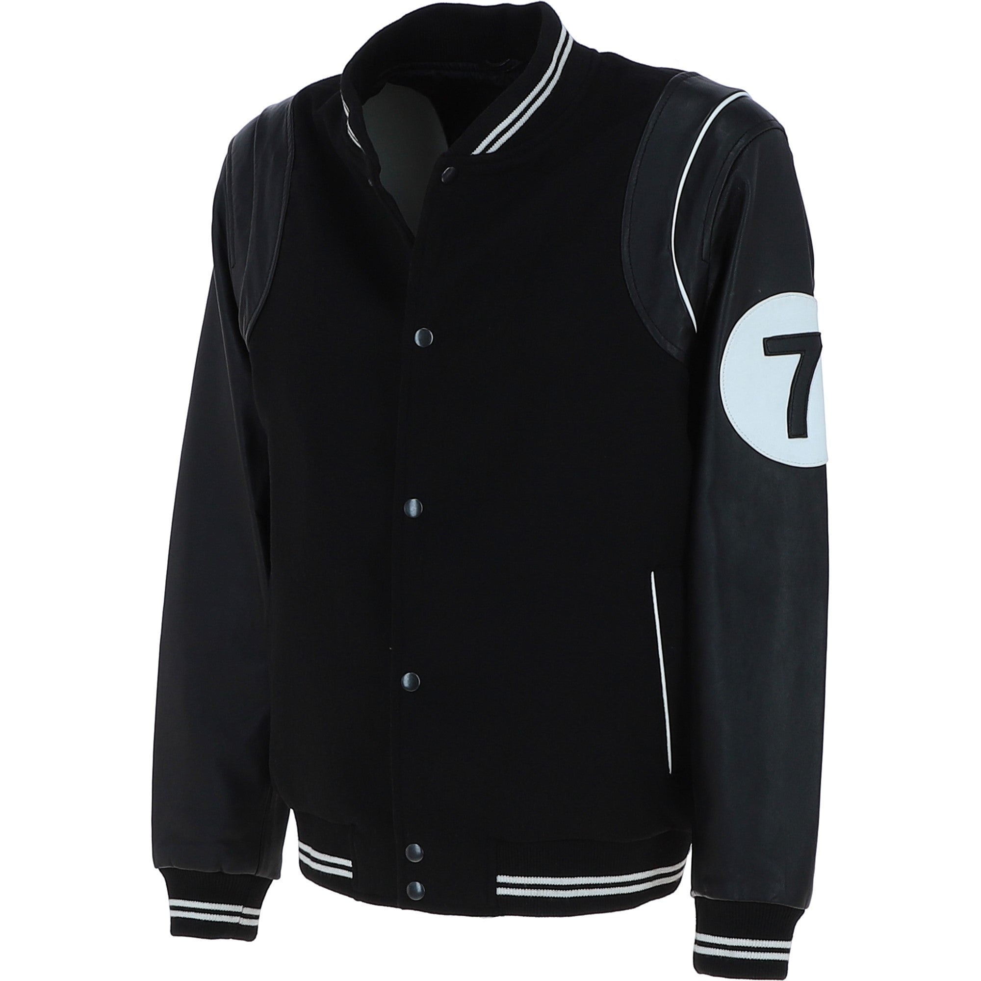 Ashwood Leather Men’s Wool and Leather Bomber Jacket with Striped Collar in Black: AWM-7