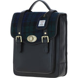 Ashwood Leather & Harris Tweed® Cloth Medium Backpack with Twist Lock Black/Watch: TW-37-03-BW