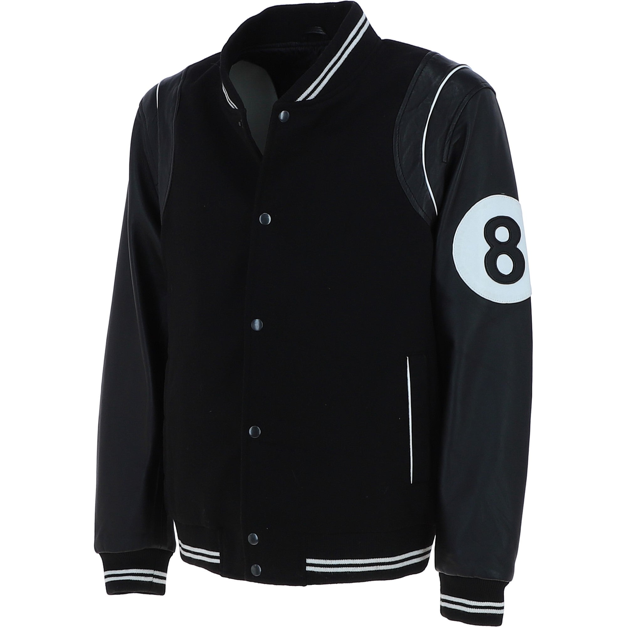 Ashwood Leather Men’s Wool and Leather Bomber Jacket with Striped Collar in Black: AWM-8