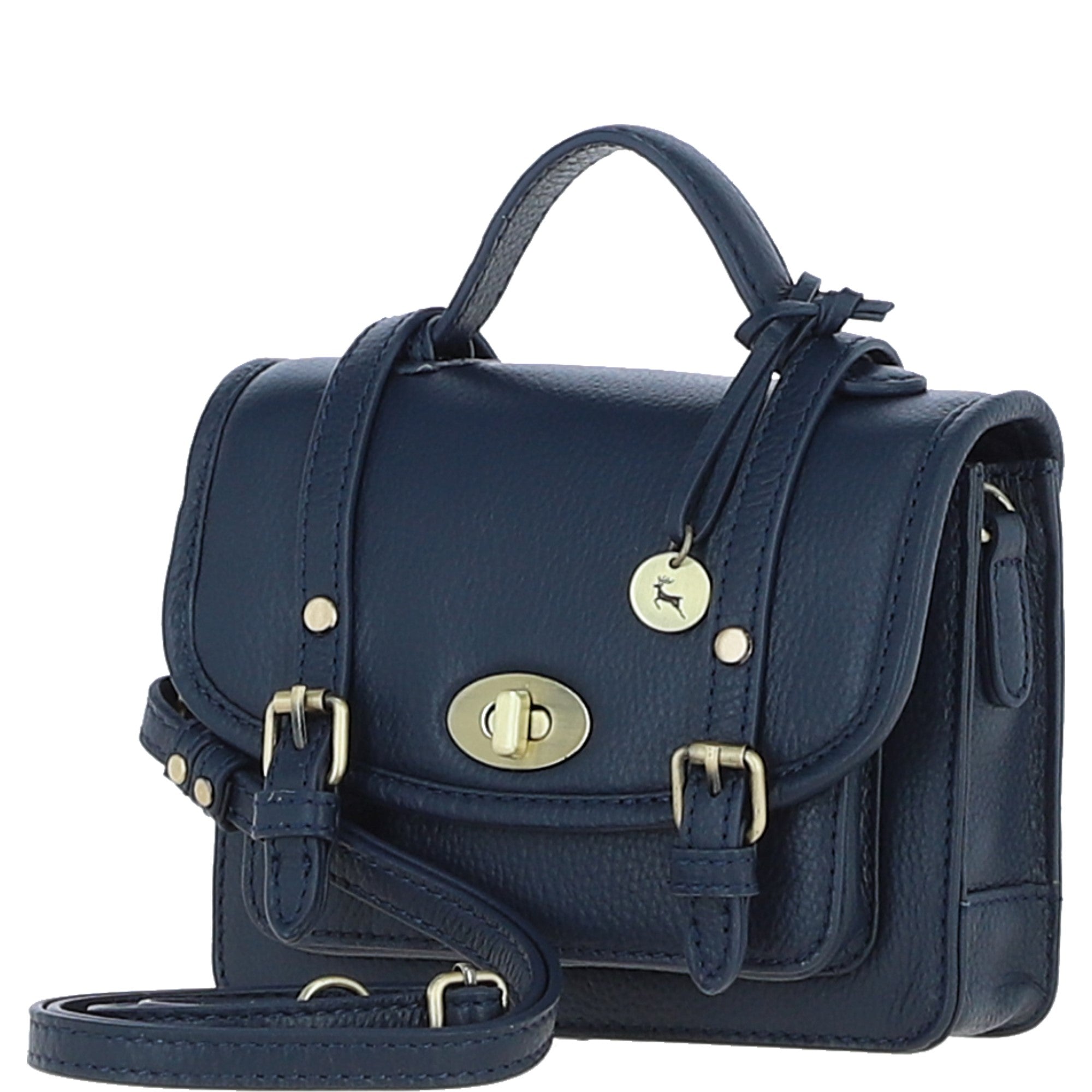 Stylish Ashwood Leather Small Satchel Bag Navy: Y-61