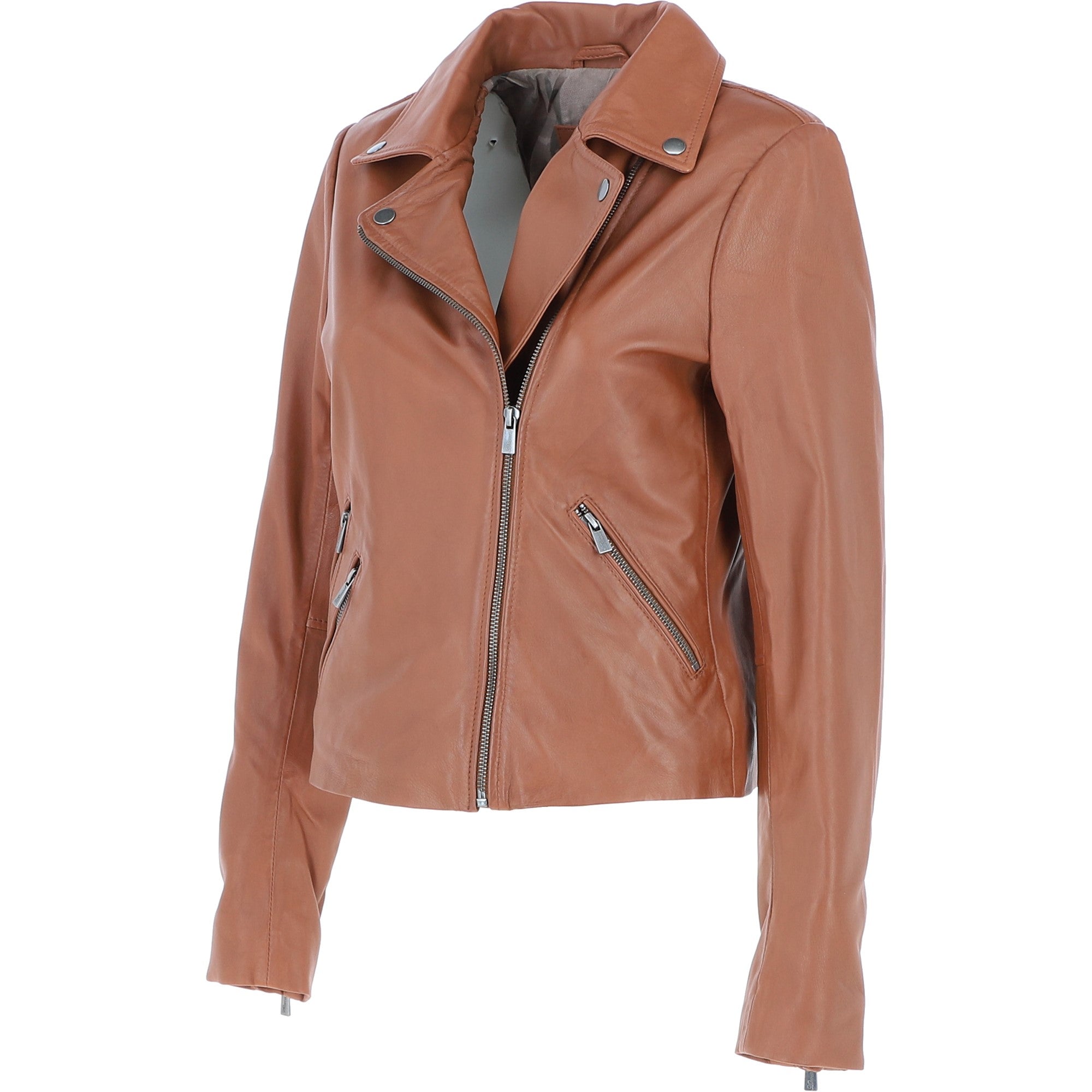 Ladies Leather Biker Jacket Tan: G-Celia22