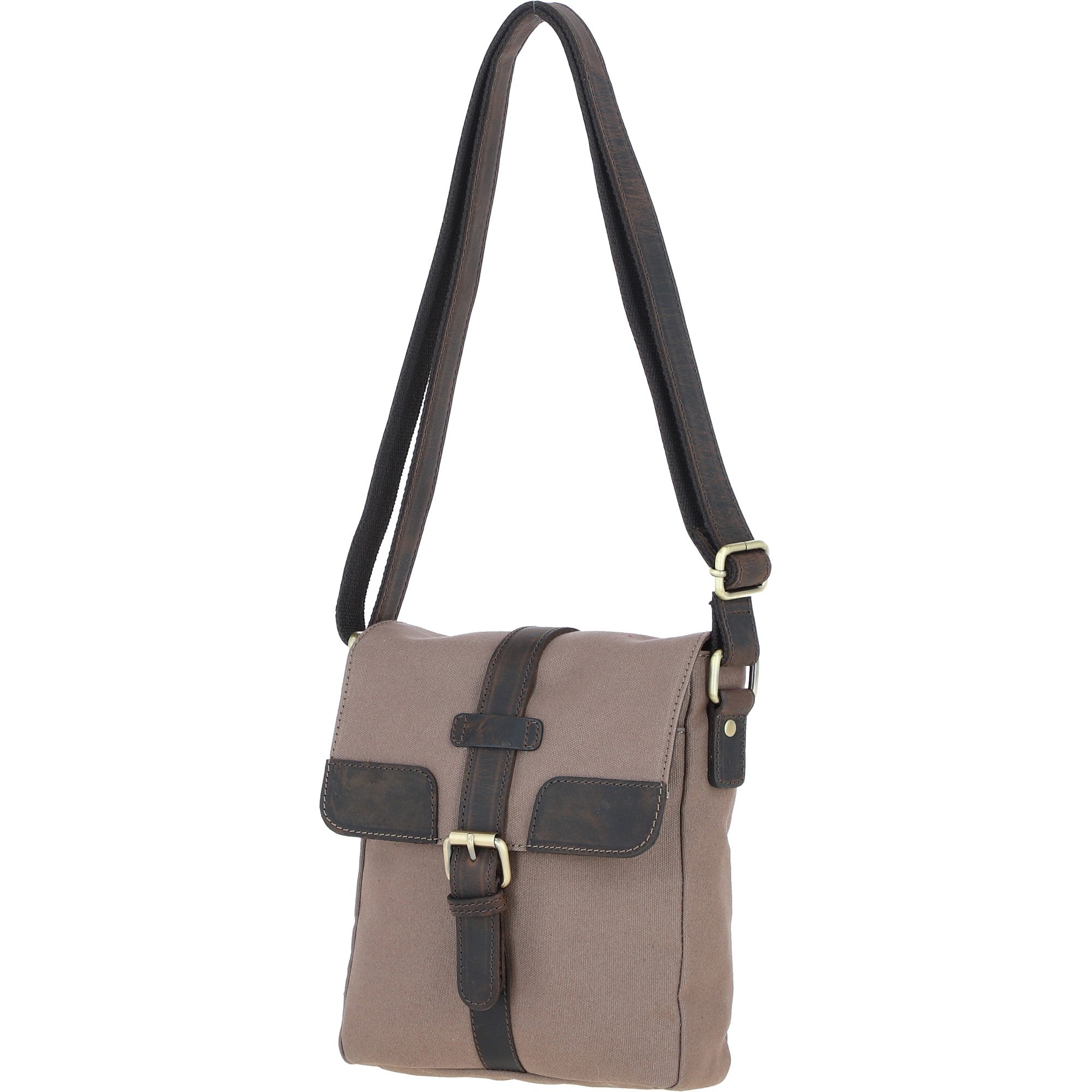 Fenland Canvas & Leather Crossbody Bag Mud/grey: FEN-753