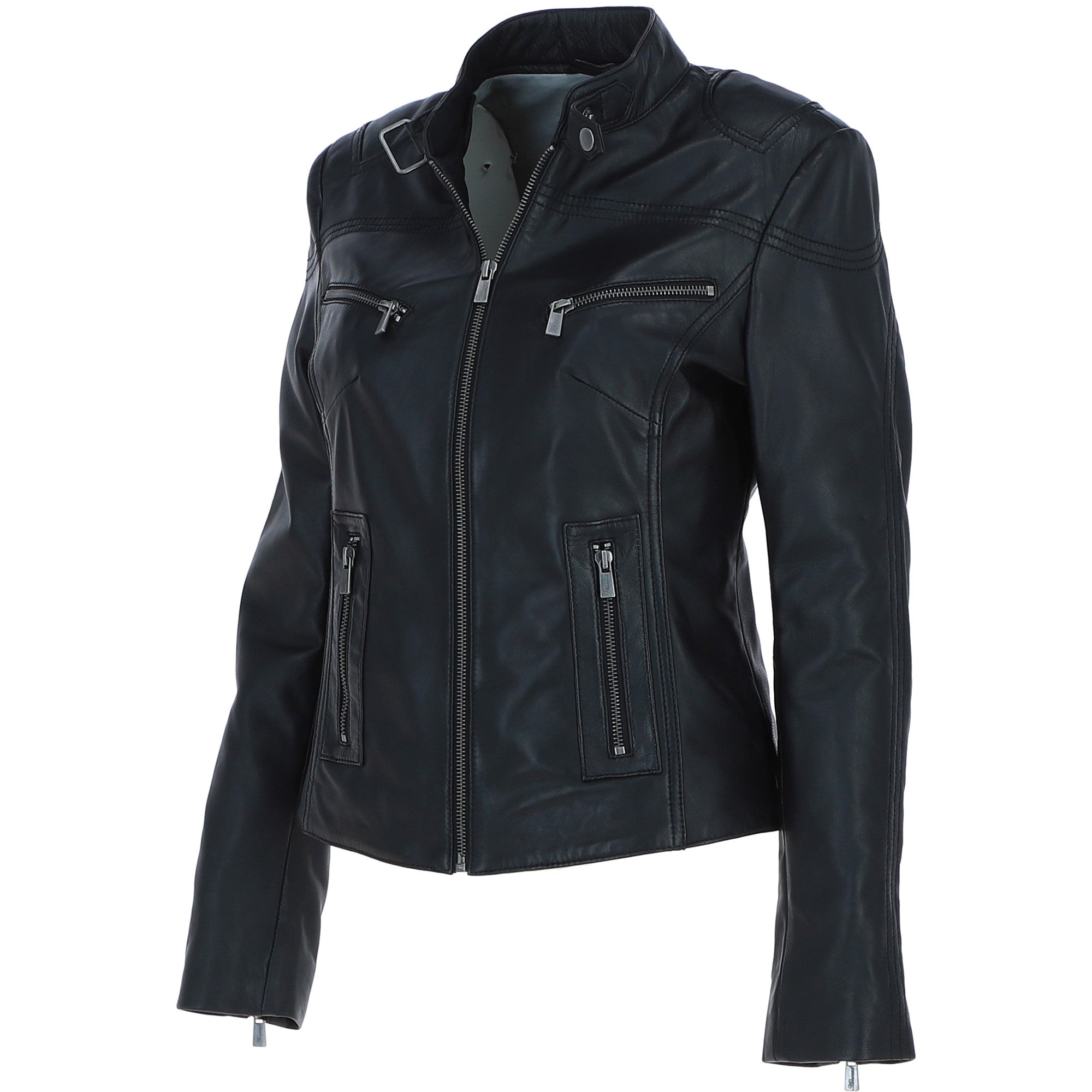 Leather Biker Jacket Black: G 2131