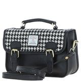 Ashwood Leather & Harris Tweed® Cloth Small Satchel Bag Black/White: TW-67-12-BW