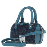 Ashwood Leather & Harris Tweed® Cloth X-Small Barrel Bag Teal/Navy: TW-60-16-TN