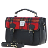 Ashwood Leather & Harris Tweed® Cloth Satchel Bag Black/Red: TW-68-14-BR