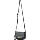 Ashwood Leather & Harris Tweed® Cloth Saddle Crossbody Bag with Twist Lock Black/White: TW-30-012-BW