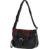 Elegant Ashwood Leather & Harris Tweed® Cloth Crossbody Bag Black/Green/Red: TW-27-07-BR