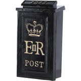 Cast Iron Replica Royal Mail ER Wall Mailbox Black: DI-5558-BG