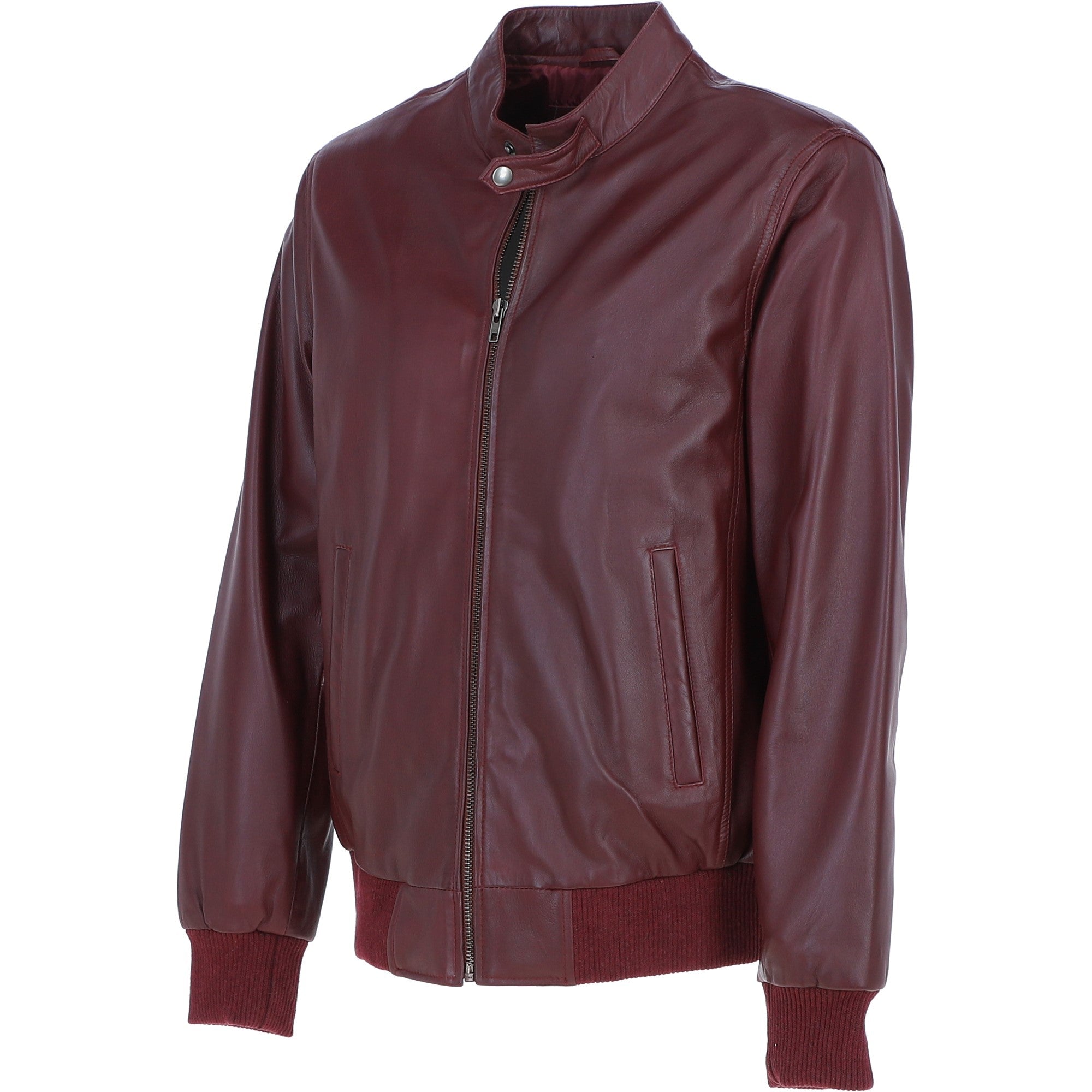 Men's Real Light Weight Leather Regular Fit Bomber Jacket Burgundy: G Bomber