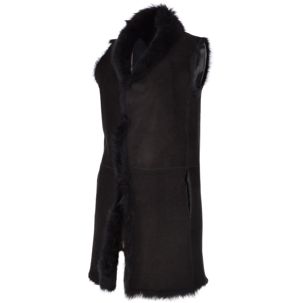 3/4 Length Toscana Suede Leather Gilet Black :  Nekhii
