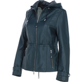 Luxurious Ashwood Leather Jacket with Hood Navy: Anne