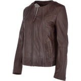 Womens Collarless Leather Jacket  Mid Brown/nap: AWL-280