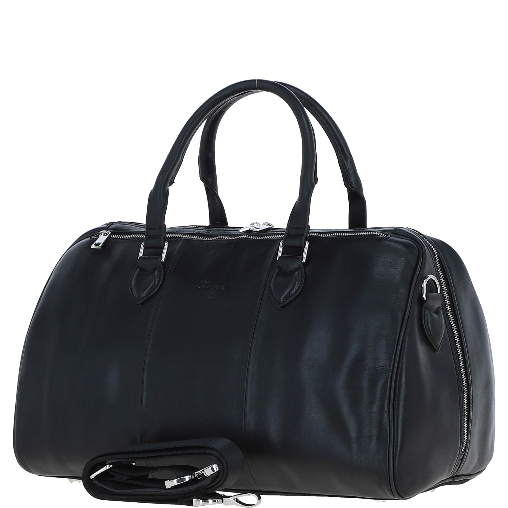 Luxury Leather Duffle Bag with Detachable Strap Black: pl-47