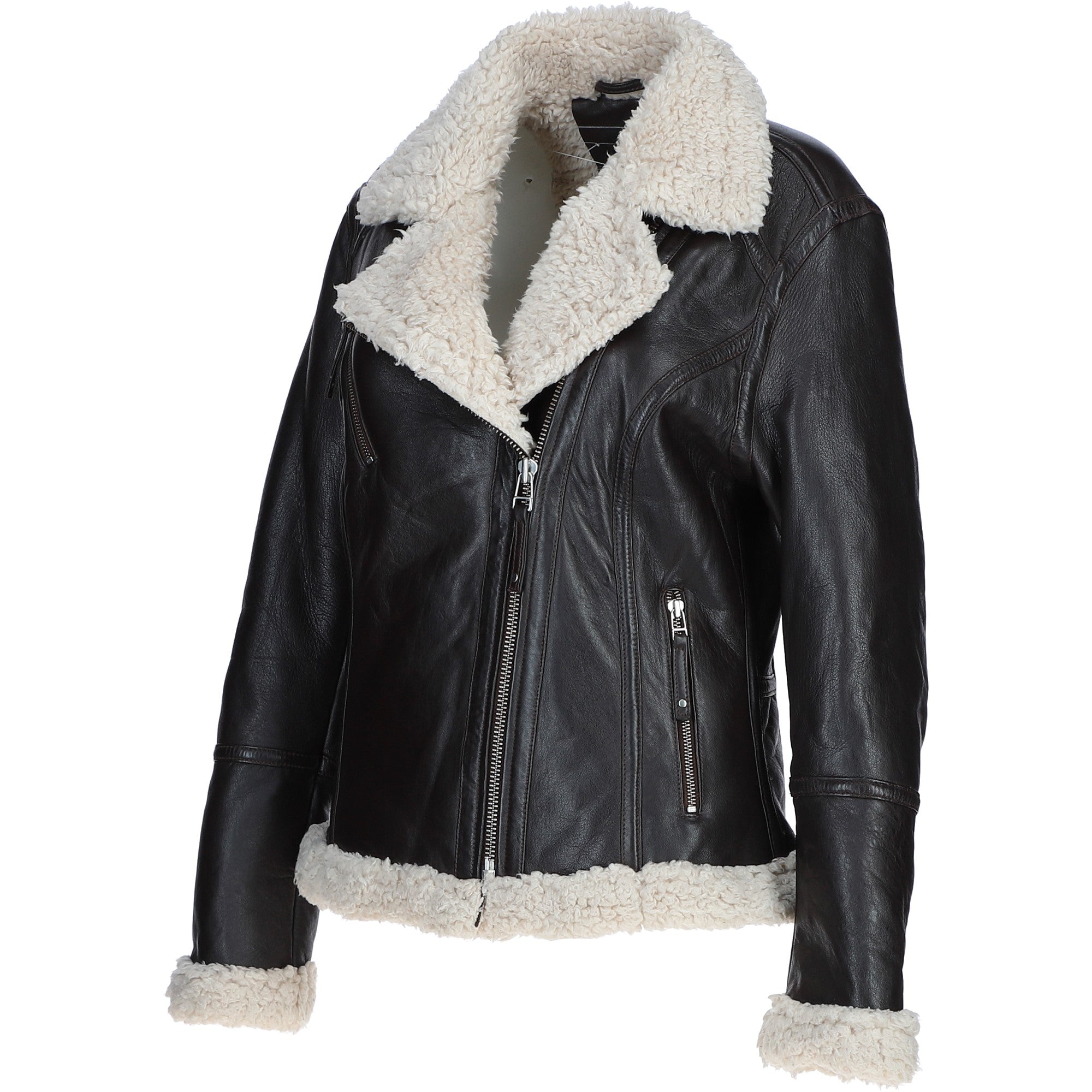 Womens Shearling Biker Jacket Brown: 2418