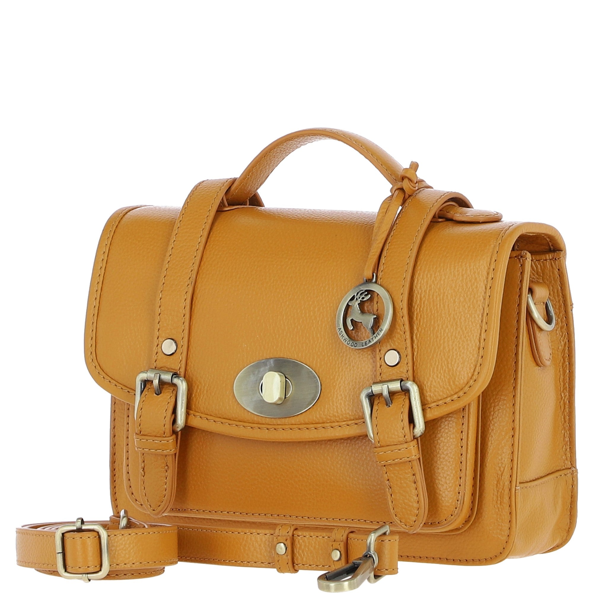 Stylish Ashwood Leather Large Satchel Bag Mustard: Y-63