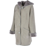 Womens Suede Sheepskin Hooded Coat Grey: KB-10285