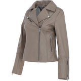 Ladies Veg Tanned Leather Biker Jacket Biscuit: AWL-80