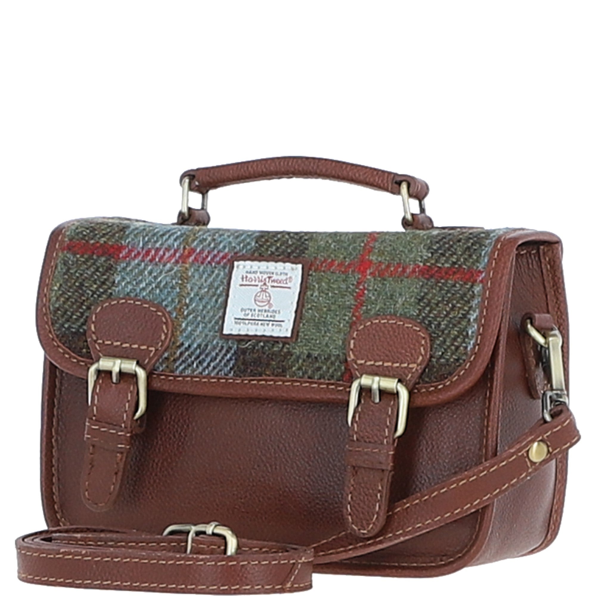 Ashwood Leather & Harris Tweed® Cloth Small Satchel Bag Tan/Mcload: TW-67-02-TM